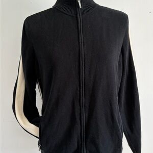 Lauren Ralph Lauren Black Cotton Sweater with Cream Sleeve Accent